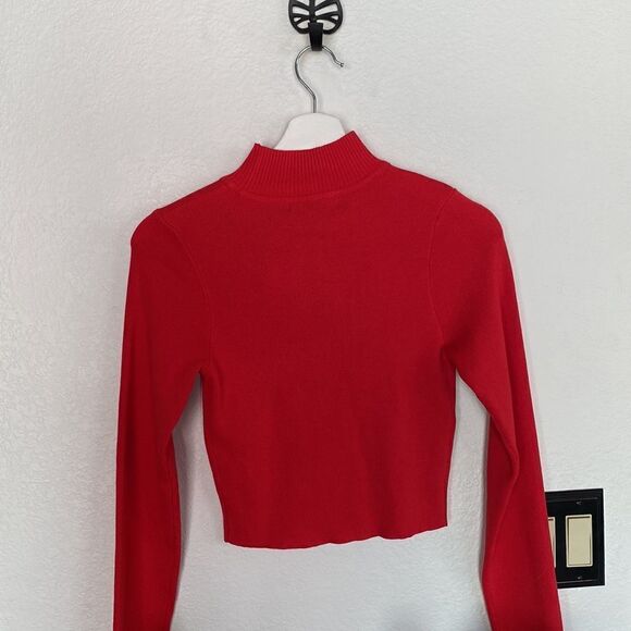 Red Knit Mock Neck Long Sleeve Top - Picture 4 of 5